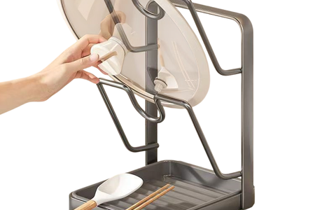 🍳 厨房锅盖置物架 | 枪灰多功能锅铲架 台面收纳神器  源头工厂直供